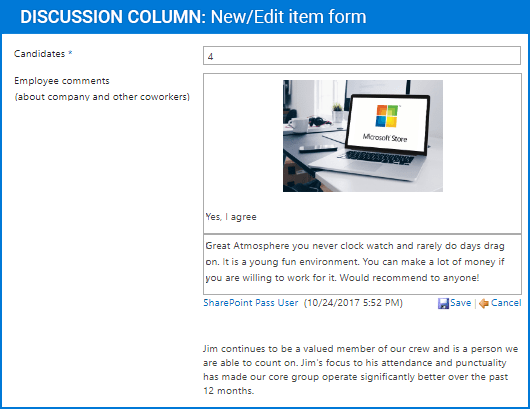 Screenshot of Discussion Column