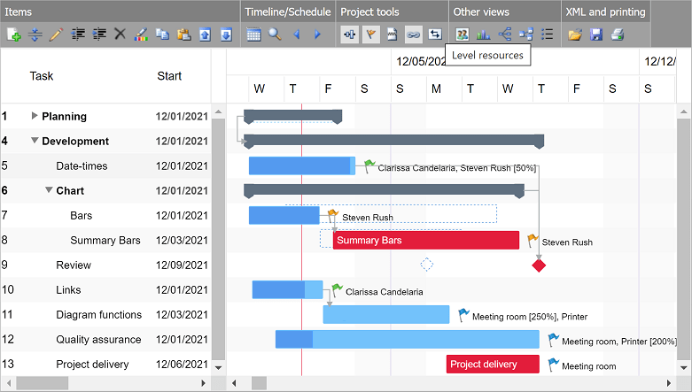 Screenshot of DlhSoft Gantt Chart Hyper Library for HTML5 Basic Edition