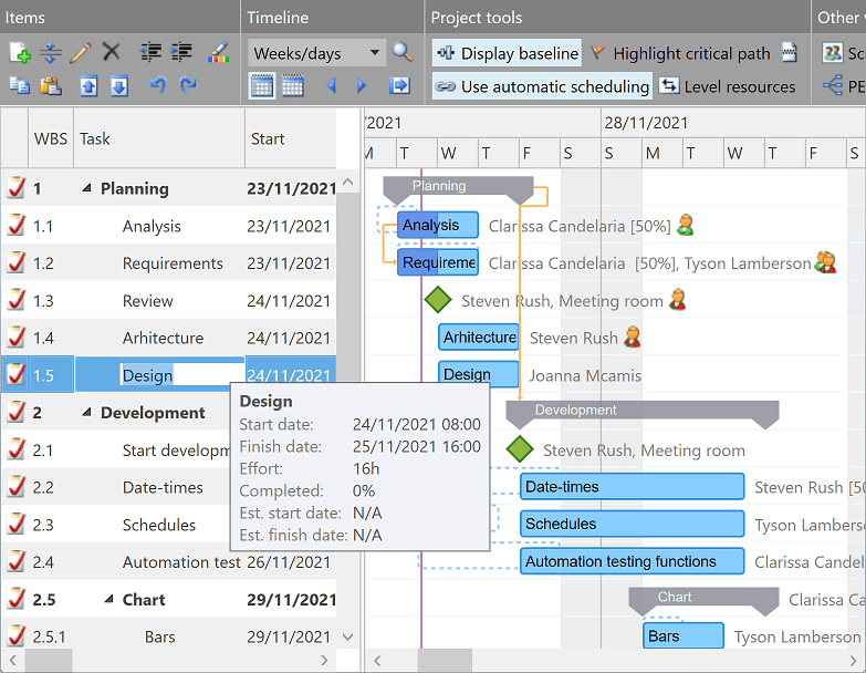 Screenshot of DlhSoft Gantt Chart Library for WPF Basic Edition