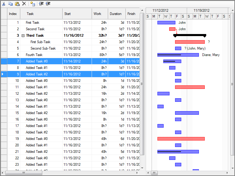 Screenshot of DlhSoft Project Management Library for Windows Forms