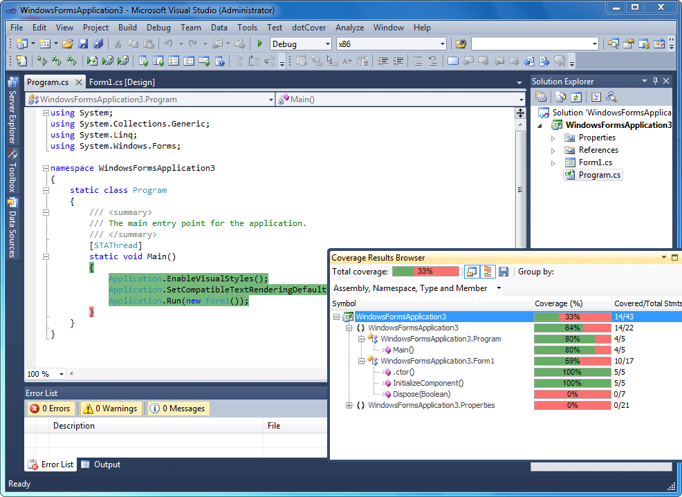 Screenshot of dotCover