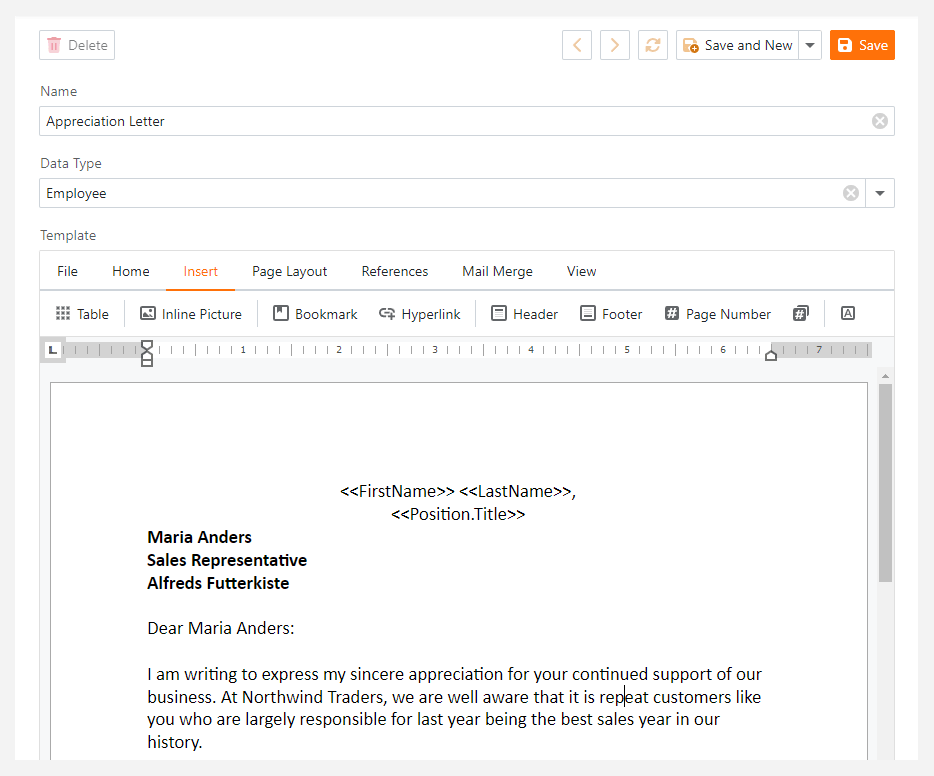 Blazor mail merge