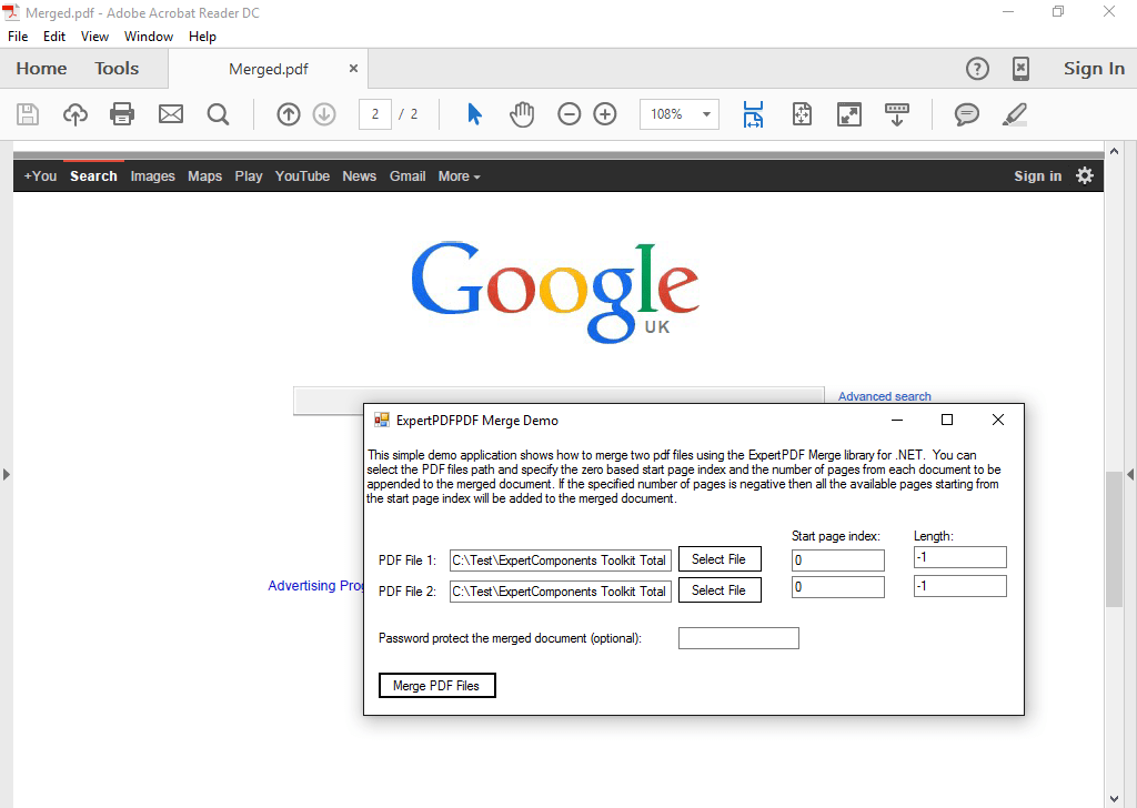 ExpertPDF MergePDFIf you need a ready to use tool for combing your documents and images you can use the command line utility. It allows you to specify the merge