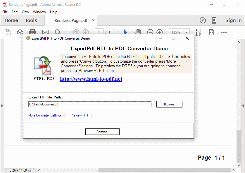 PDF Footer OptionsExpertPDF RTF To PDF also lets you create and control page footers.