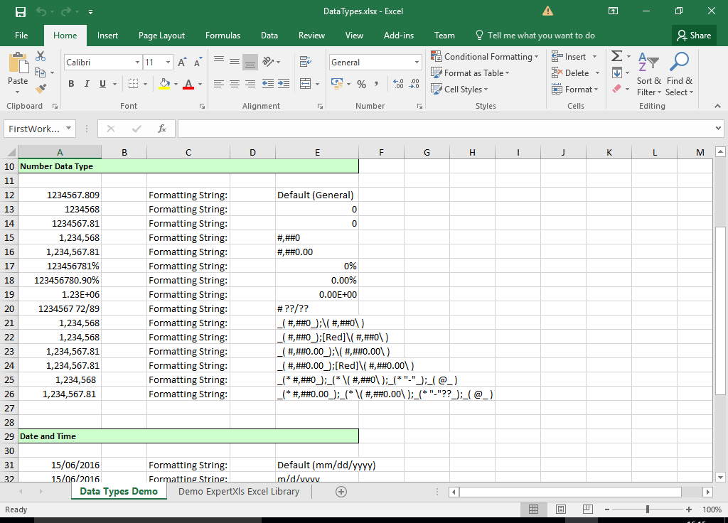 Data TypesYou can set worksheet cells with various data types.
