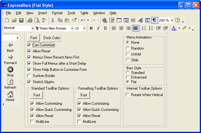 ToolbarsUse powerful editors and controls to customize your toolbar. for example you can create large buttons like Internet Explorer, rotate labels and add drop