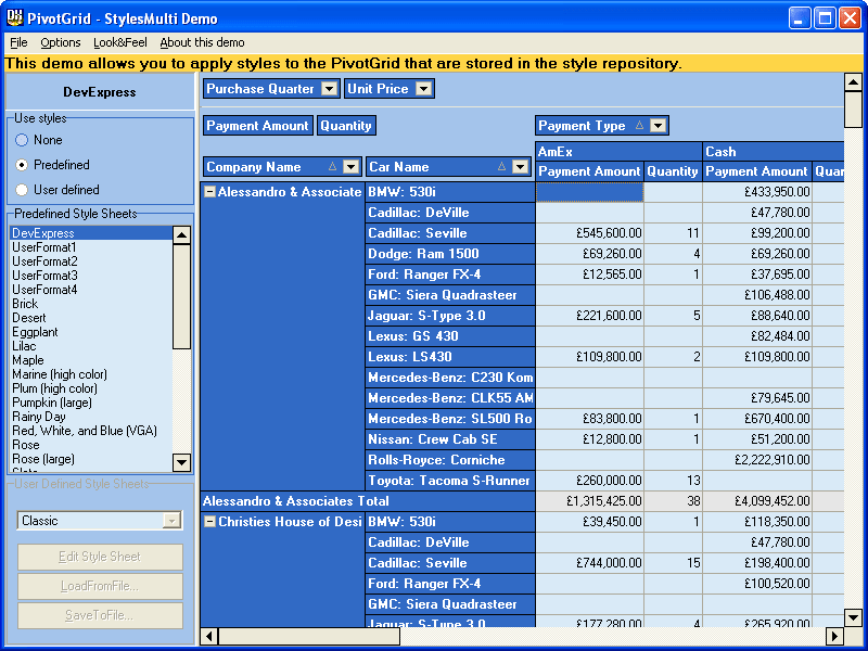 StylesYou can apply styles to the PivotGrid that are stored in the style repository.