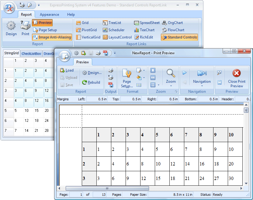 Report LinksThe ExpressPrinting System supports more than 50 different visual controls including Generic Containters such as Form, Frame, Panel, or ExpressLayou