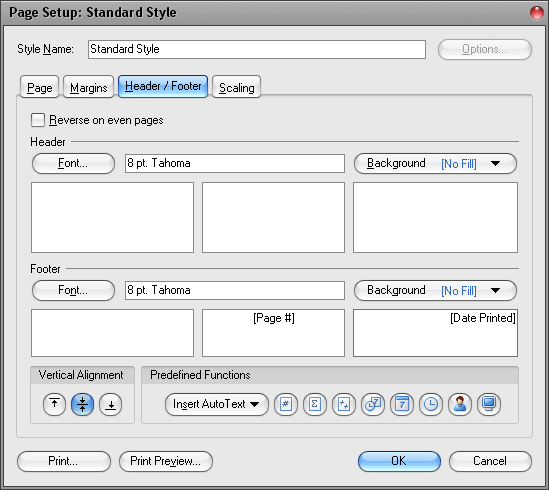 Header and Footer SupportExpressPrinting System gives you exquisite control over the presentation and positioning of page headers and footers. There is support