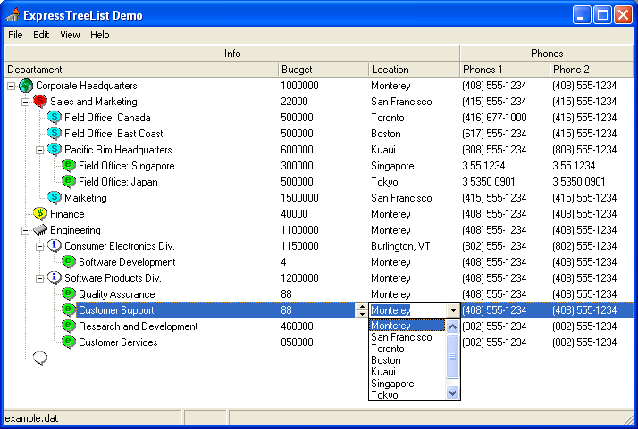 Automatic Runtime Column SelectionWith the QuantumTreeList, your end-user can customize (add or remove) visible TreeList columns as their needs dictate.