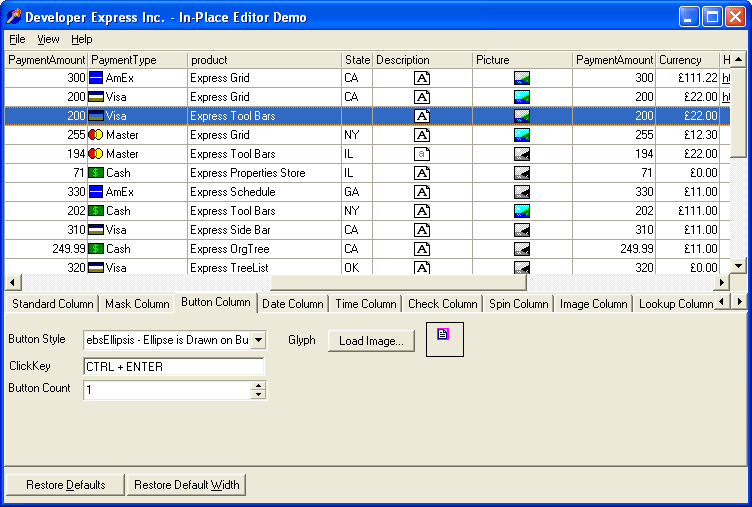 In-Place EditorWith its powerful built-in field editors, the QuantumTreeList can meet all your data editing requirements.