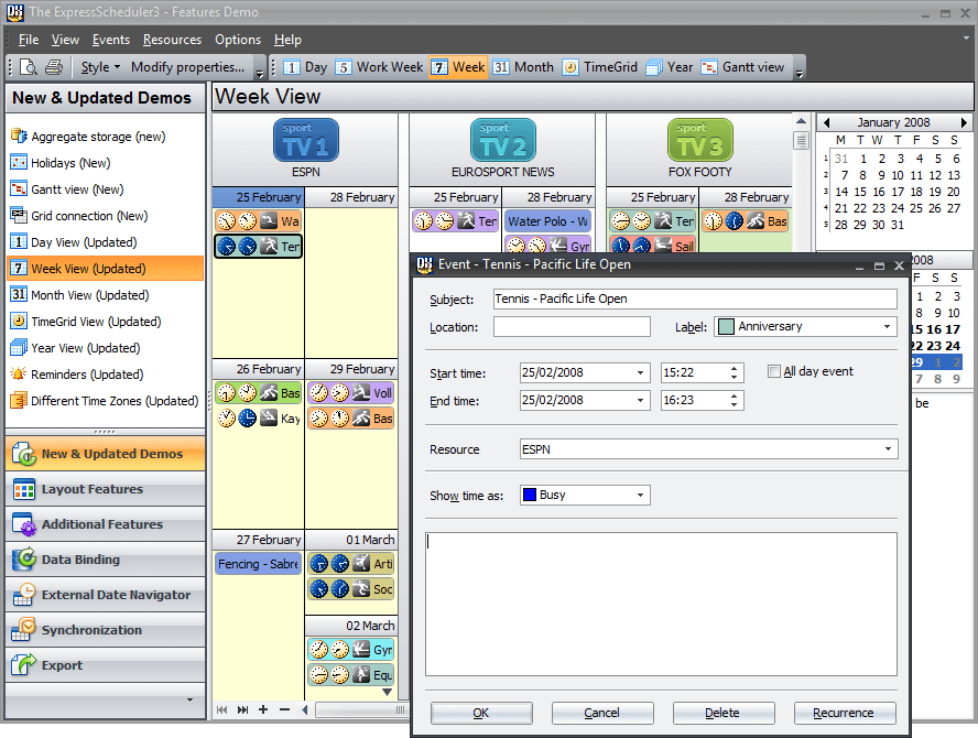 Multiple Paint Styles The ExpressScheduler supports multiple look and feel styles which affect how headers, separators, scrollbars and the date navigator's elem