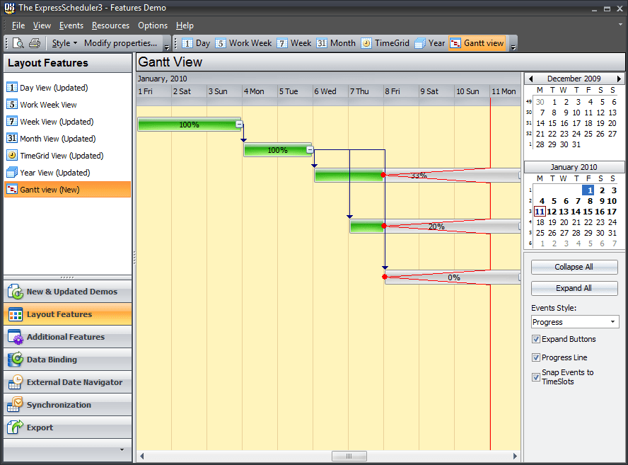 Gantt View This view type allows you to specify complex tasks sequences - a task or multiple tasks can be required to be completed before other tasks can be sta
