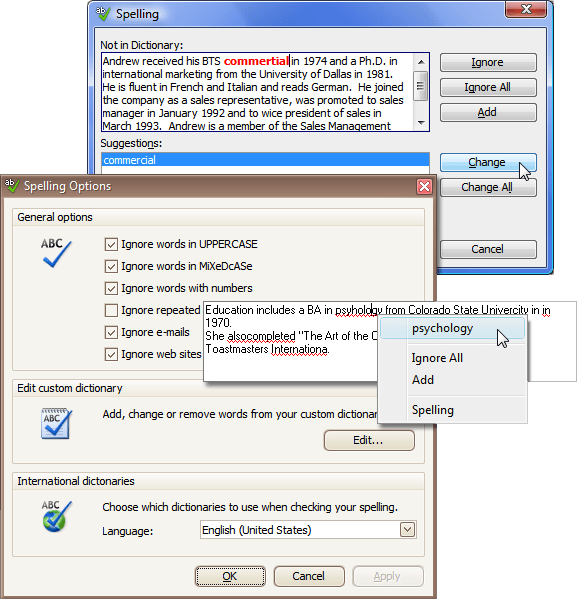 Screenshot of ExpressSpellChecker