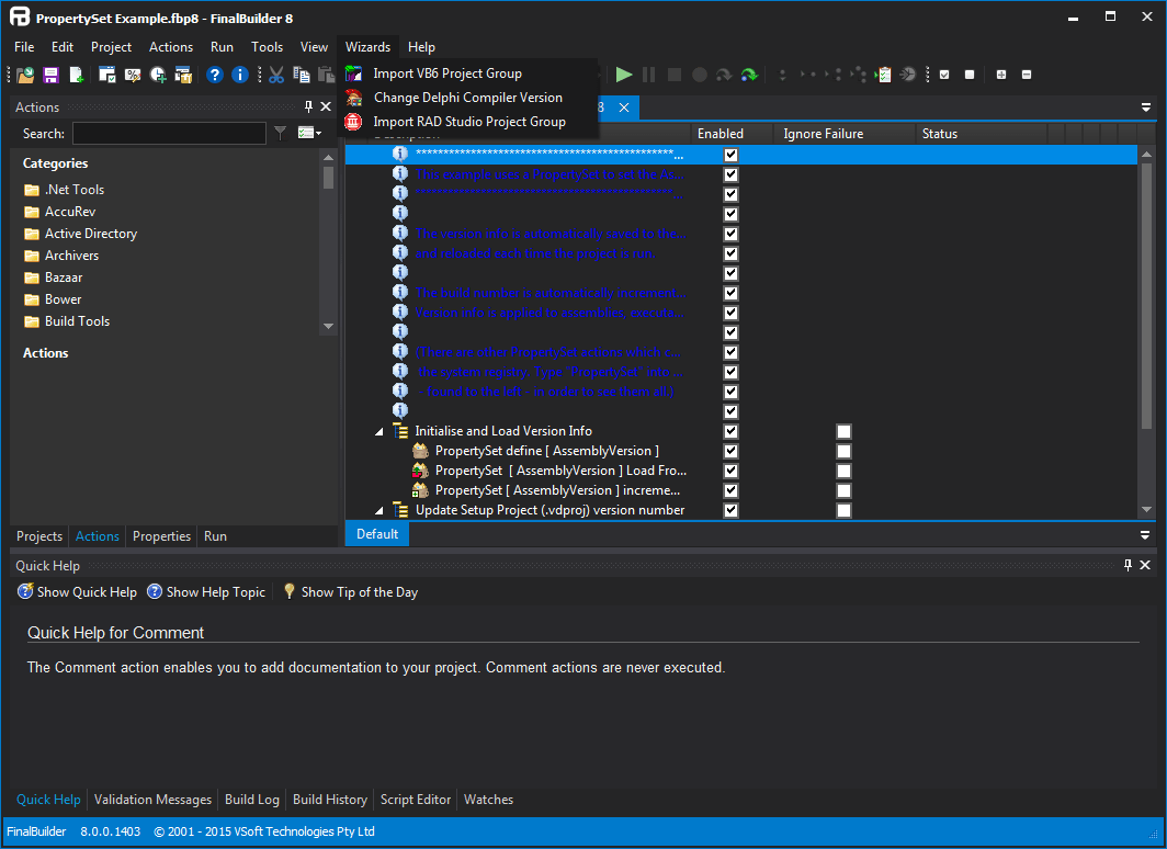 FinalBuilder IDEThe FinalBuilder GUI simplifies build automation by providing and easy to use IDE for visually creating automated build projects.