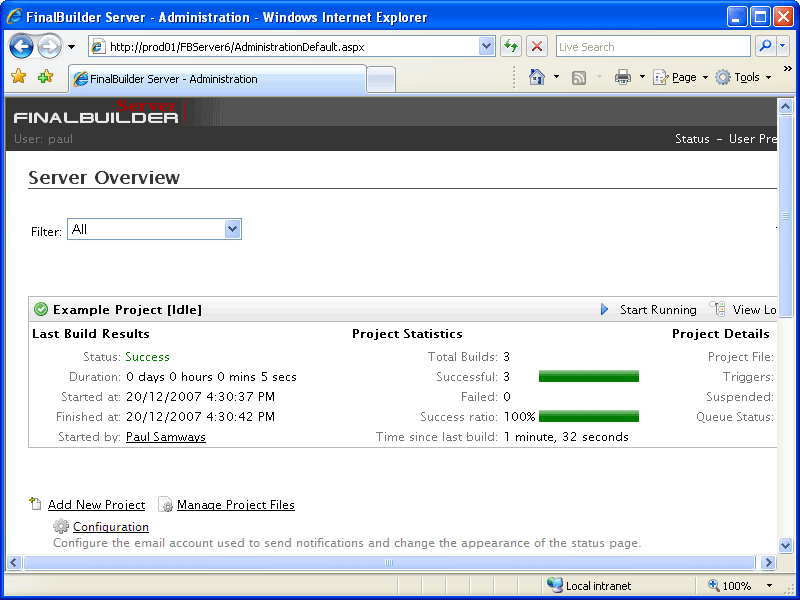 Screenshot of FinalBuilder Server